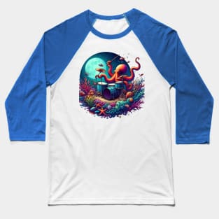 Octopus playing drums Percussive Sea Symphony Baseball T-Shirt